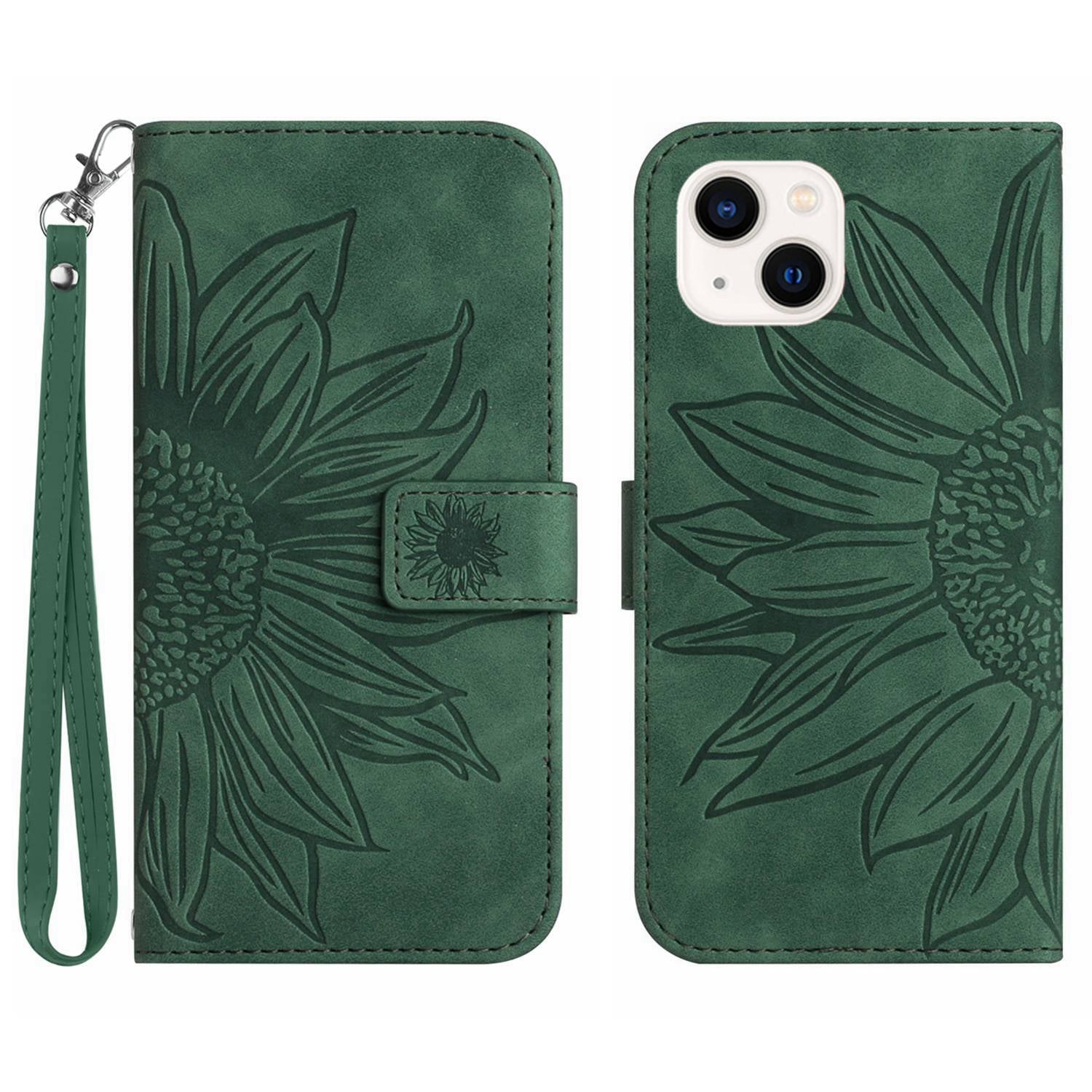 HT04 til iPhone 15 Plus Anti-drop telefon læder pung etui Solsikke mønster stativ cover med håndstrop HT04 til iPhone 15 Plus Anti-drop telefon læder pung etui Solsikke mønster stativ cover med håndstrop